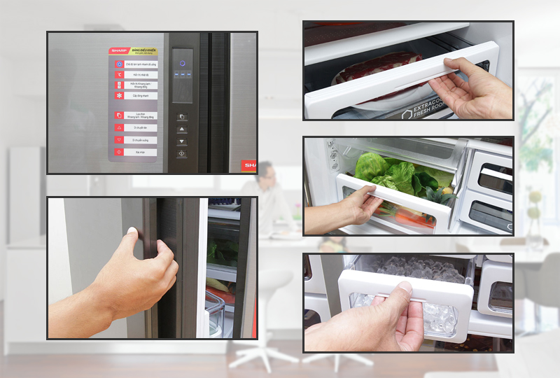 Tủ lạnh Sharp 626 lít SJ-FX630V-ST bảng điều khiển hiển thị ngoài