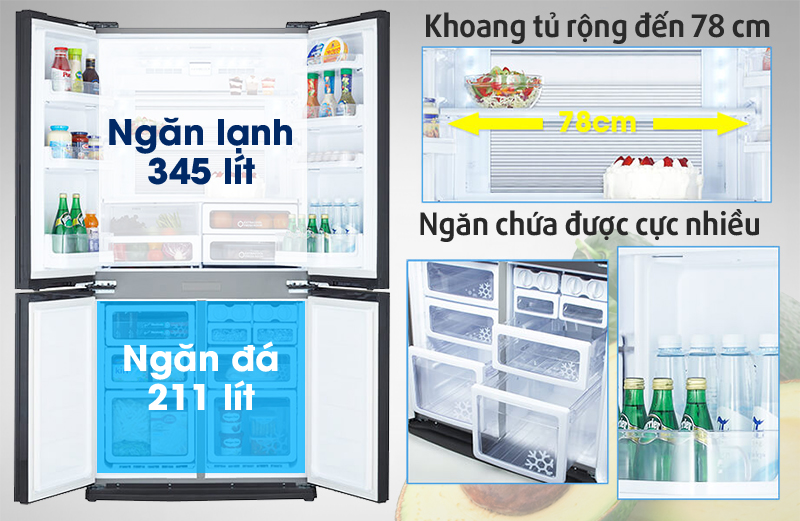 Tủ lạnh Sharp 626 lít SJ-FX630V-ST Dung tích sử dụng lớn